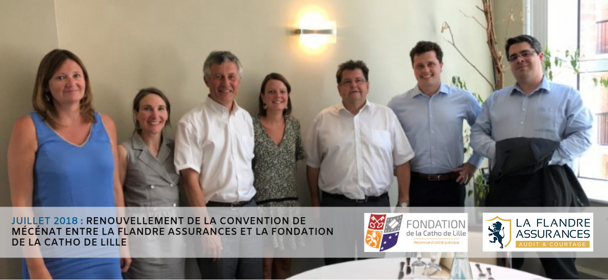 Signature convention de mécénat entre La Flandre Assurances et Fondation de la catho de Lille, juillet 2018